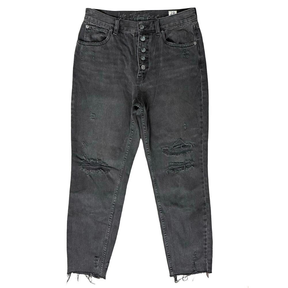 We The Free People Gray Charcoal Raw Hem Button Fly Distressed Ankle Jeans sz 28